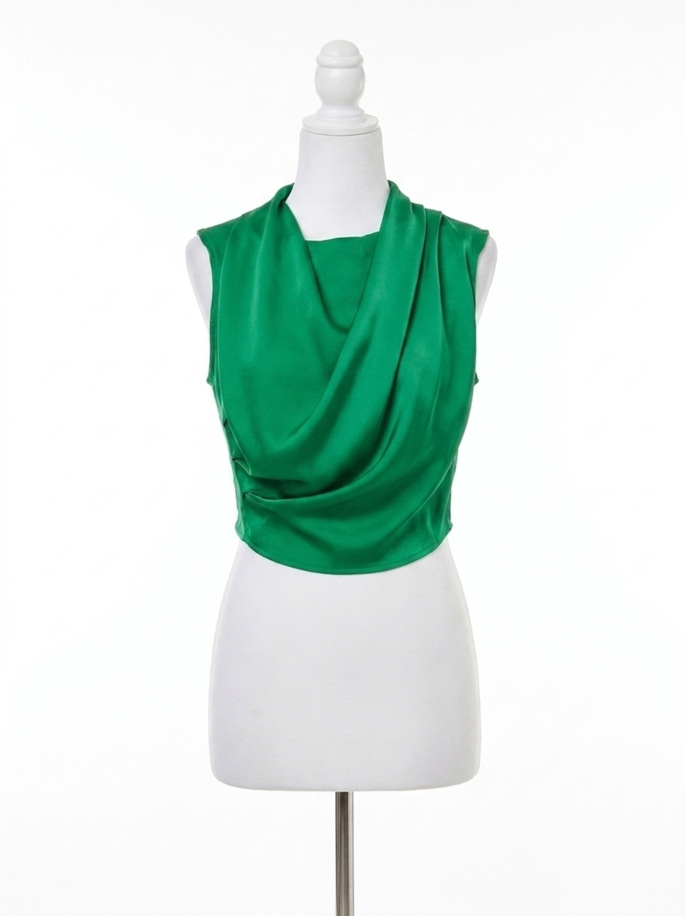NEW STRUT & BOLT high cowl neck satin top in green